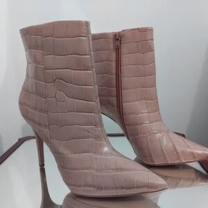 Dune London Blush Croc-Embossed Pointed Ankle Boots